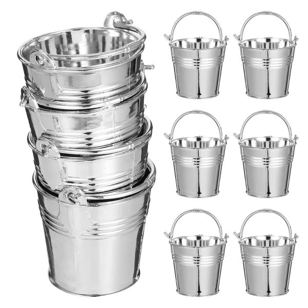10pcs Simulated Plastic Water Buckets Silver Small Bucket With Handle Easy Clean Kids Toy Realistic Lightweight For Play 4