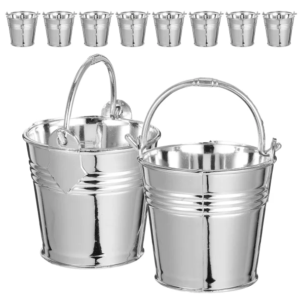 10pcs Simulated Plastic Water Buckets Silver Small Bucket With Handle Easy Clean Kids Toy Realistic Lightweight For Play 5