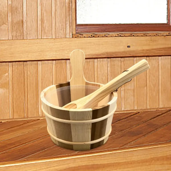 Wood Sauna Bucket And Ladle Shower Bucket Wear Resistant Portable Premium Sauna 3