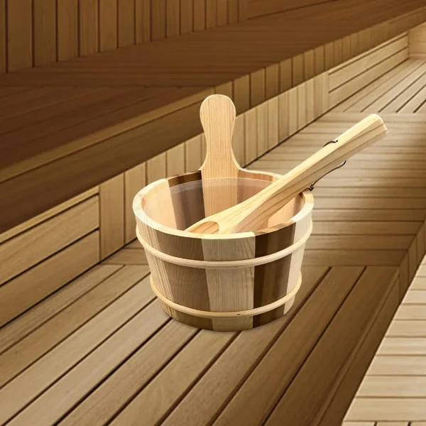 Wood Sauna Bucket And Ladle Shower Bucket Wear Resistant Portable Premium Sauna 4