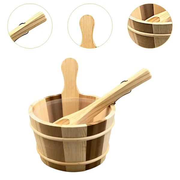 Wood Sauna Bucket And Ladle Shower Bucket Wear Resistant Portable Premium Sauna 5