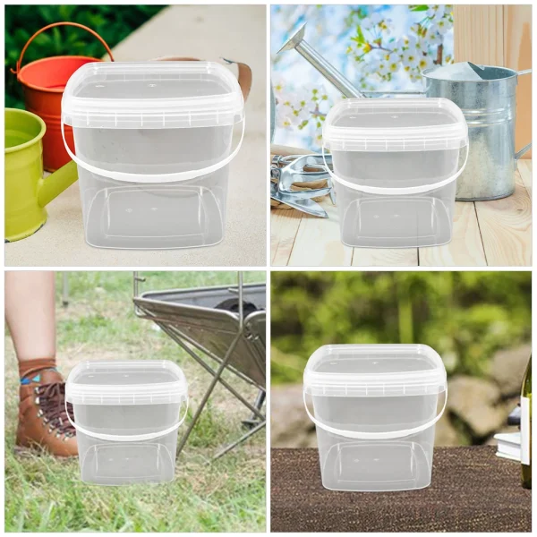 Square Plastic Bucket Clear Buckets Food Storage PP Grade Container Leakproof Large Capacity Hand Carry Picnic Camping 3