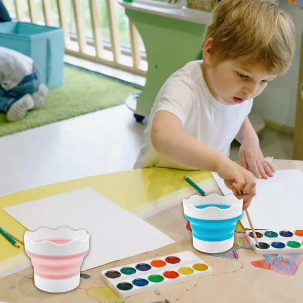 Portable Collapsible Paint Brush Washer Silicone Mini Wash Water Bucket Holder Cup Watercolor Acrylic Oil Painting Cleaner 3