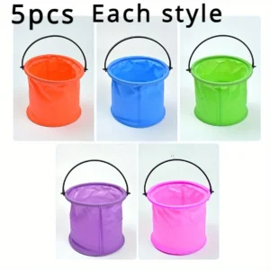 5-Piece Foldable Bucket Set - Portable Water Basin, Sand Shovel & Beach Container For Outdoor Camping And Yard Use 1