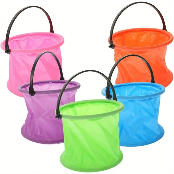 5-Piece Foldable Bucket Set - Portable Water Basin, Sand Shovel & Beach Container For Outdoor Camping And Yard Use 3