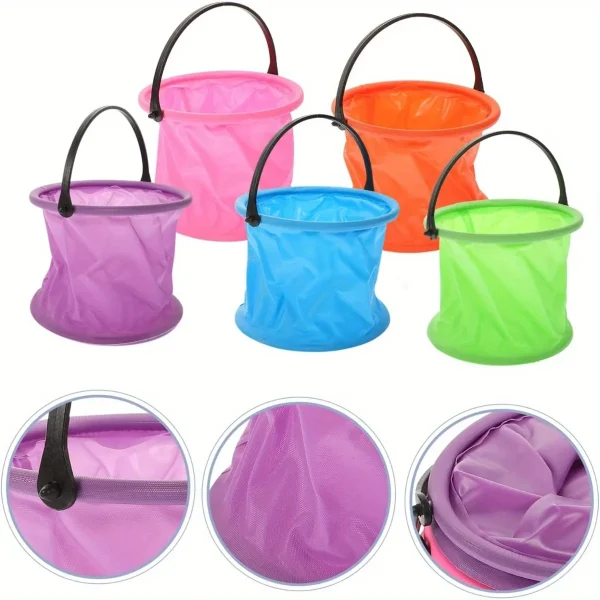 5-Piece Foldable Bucket Set - Portable Water Basin, Sand Shovel & Beach Container For Outdoor Camping And Yard Use 5