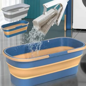 12L Foldable Mop Bucket Mop Washing Bucket With Wheels 2 Handles Multi-Purpose Rectangular Bucket Home Cleaning Accessory 1
