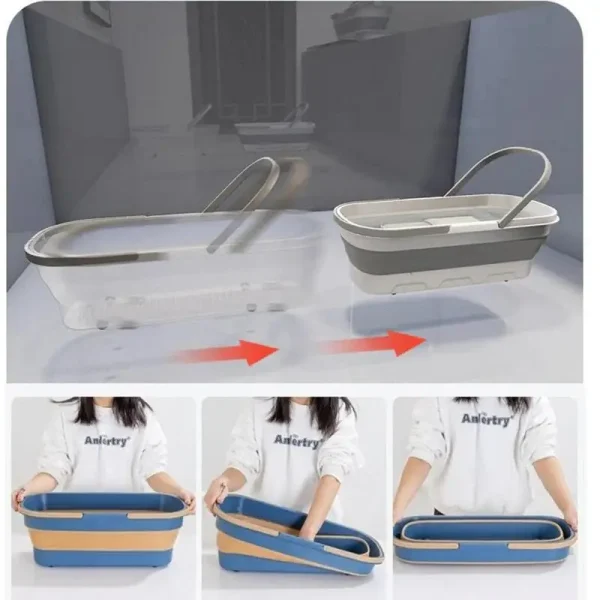 12L Foldable Mop Bucket Mop Washing Bucket With Wheels 2 Handles Multi-Purpose Rectangular Bucket Home Cleaning Accessory 2