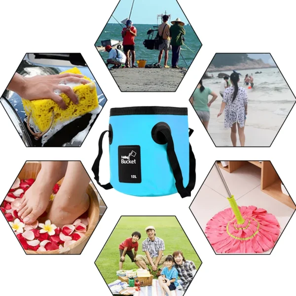 12L Portable Bucket Water Storage Bag Storage Bag Waterproof Water Bag Fishing Folding Bucket Camping ​Hiking Outdoor Travel 5