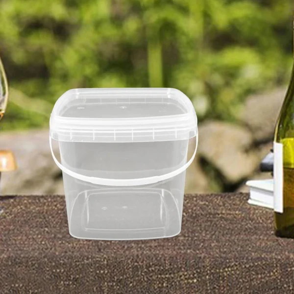 Square Bucket Plastic Containers for Food Storage 10L Clear Lightweight Leakproof Picnic Camping Pail Basin 1
