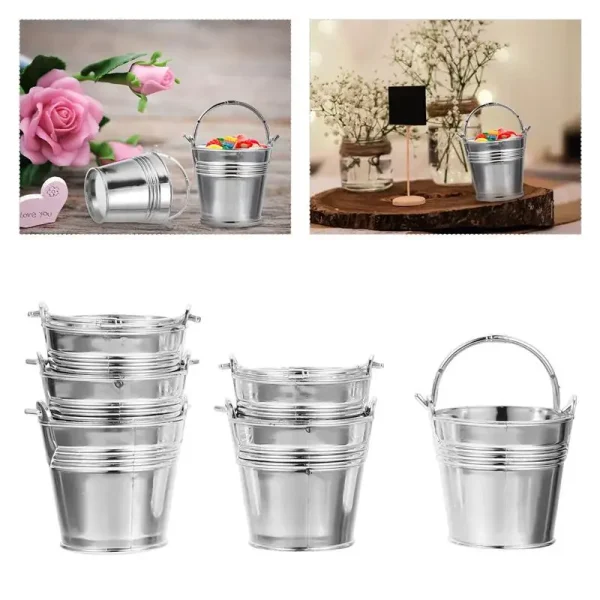 10Pcs Mini Snack Bucket Party Candy Storage Biscuit Packing Bucket Silver 3