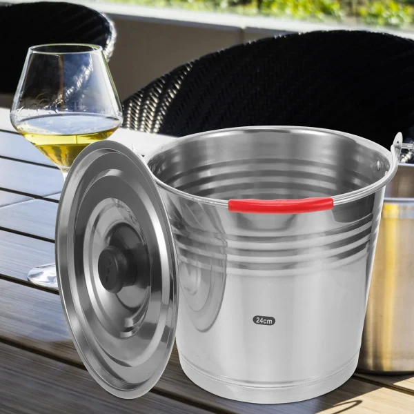 Stainless Steel Water Bucket 24cm 6L Lid Portable Ice Cube Container Cooling Bucket Storage Pail Parties KTV Beach Hotel 4