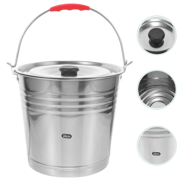 Stainless Steel Water Bucket 24cm 6L Lid Portable Ice Cube Container Cooling Bucket Storage Pail Parties KTV Beach Hotel 6