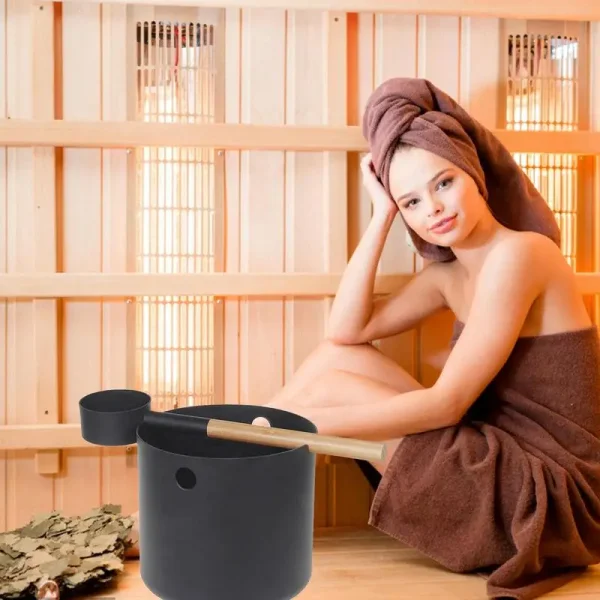 Aluminum Sauna Bucket Handmade Sauna Bucket Luxurious Sauna Aluminum Bucket Long Handle Spoon Set Matching Ladle Sauna Barrel 5