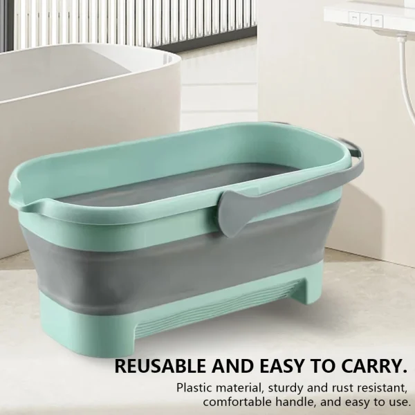 Portable Rectangular Fishing Bucket with Handle Foldable Mop Bucket Large Capacity Washing Tub Anti-Slip Home Cleaning Supplies 4