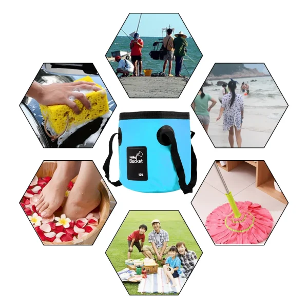 Bowl Sink Washing Bag Folding Bucket Portable Outdoor Travel Foldable Water Bucket Multifunction 12L Car Wash Bucket 3