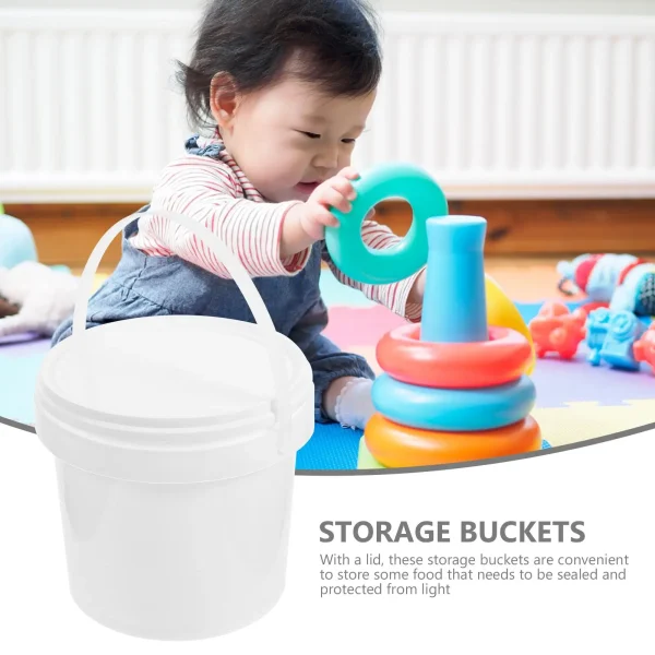 2 Pcs Storage Bucket Plastic Buckets with Lid of 2 Liters and Handle 1 Beach Toys Food White 2