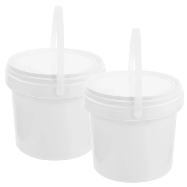 2 Pcs Storage Bucket Plastic Buckets with Lid of 2 Liters and Handle 1 Beach Toys Food White 3