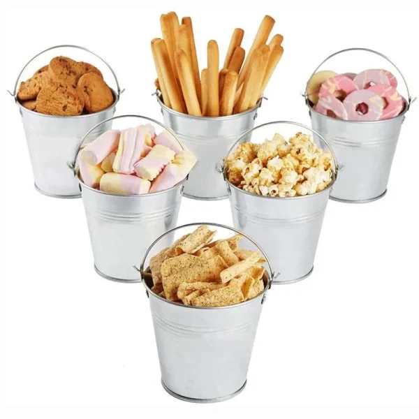 Large Galvanized Metal Buckets with Handle  12.8*11.5CM- Unique Goody Baskets, Great for Party Favors, Party Accessories 1