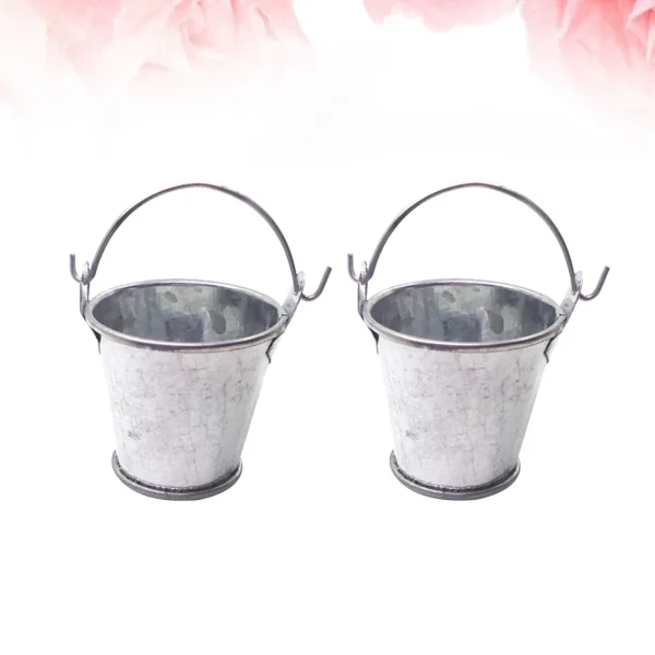 2 Pcs Mini Galvanized Buckets Tin Bucket Bucket Model Mini Garden Miniature Metal Buckets Child 6