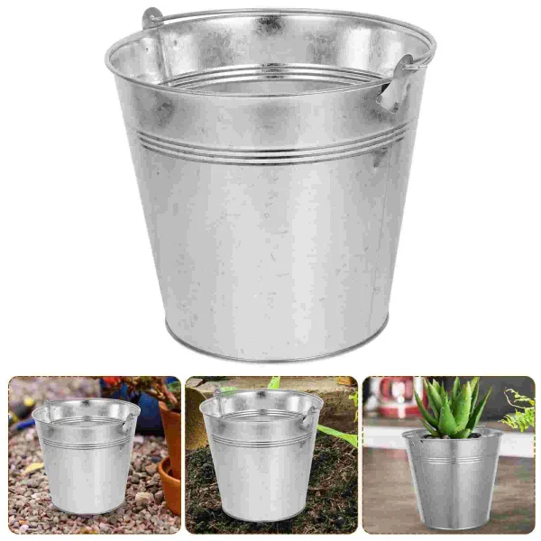 Silver Mini Iron Bucket With Handle Metal Pail Buckets Plant Container Household Merchandises Storage Canister Flower Vase 1