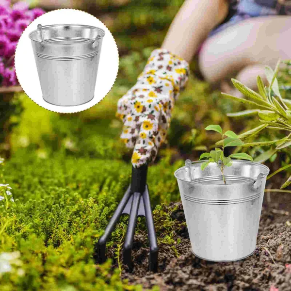 Silver Mini Iron Bucket With Handle Metal Pail Buckets Plant Container Household Merchandises Storage Canister Flower Vase 4