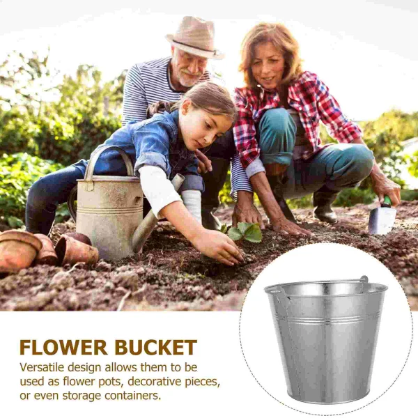 Silver Mini Iron Bucket With Handle Metal Pail Buckets Plant Container Household Merchandises Storage Canister Flower Vase 5