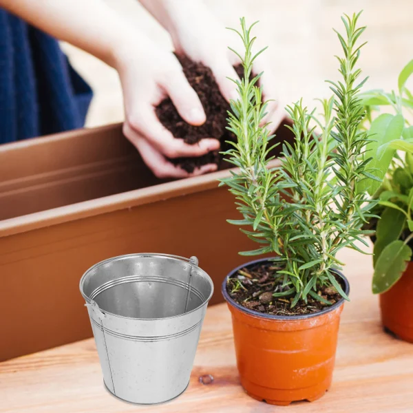 Silver Mini Iron Bucket With Handle Metal Pail Buckets Plant Container Household Merchandises Storage Canister Flower Vase 6