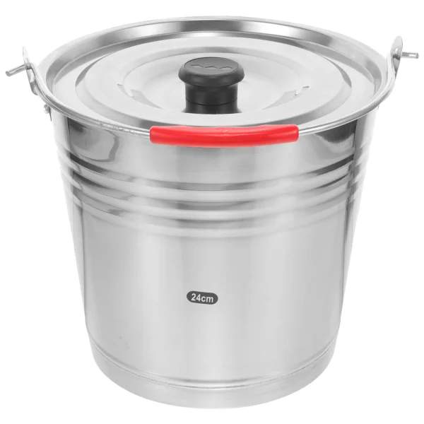 Stainless Steel Water Bucket 24cm 6L Large Capacity Lid Home Commercial Ice Beverages Parties KTV Beach Portable Storage 1