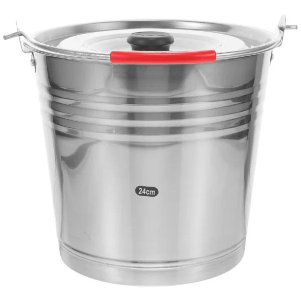 Stainless Steel Water Bucket 24cm 6L Large Capacity Lid Home Commercial Ice Beverages Parties KTV Beach Portable Storage 2