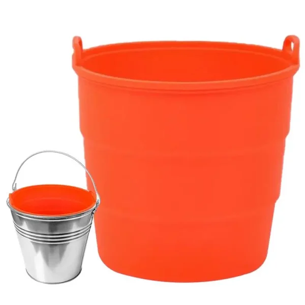 Silicone Bucket Liner Orange Silicone Grease Bucket Inserts For Camping Grill BBQ Bucket Drip Liners Professional Reusable 1