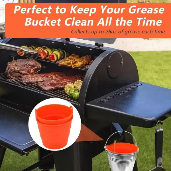 Silicone Bucket Liner Orange Silicone Grease Bucket Inserts For Camping Grill BBQ Bucket Drip Liners Professional Reusable 2