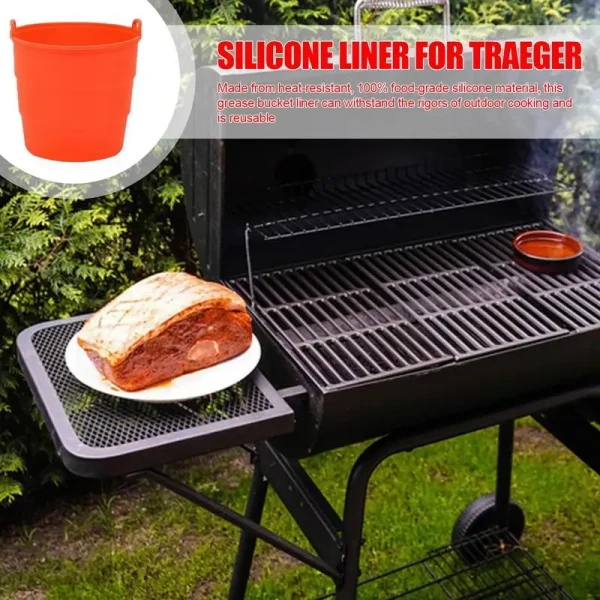 Silicone Bucket Liner Orange Silicone Grease Bucket Inserts For Camping Grill BBQ Bucket Drip Liners Professional Reusable 3