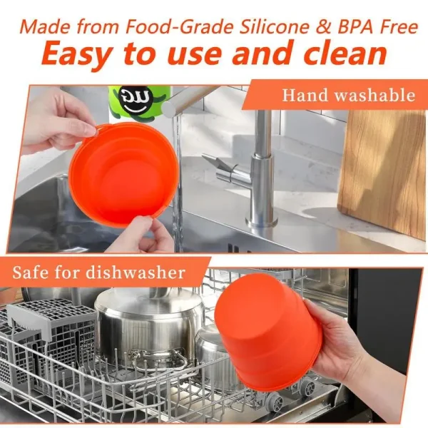 Silicone Bucket Liner Orange Silicone Grease Bucket Inserts For Camping Grill BBQ Bucket Drip Liners Professional Reusable 4