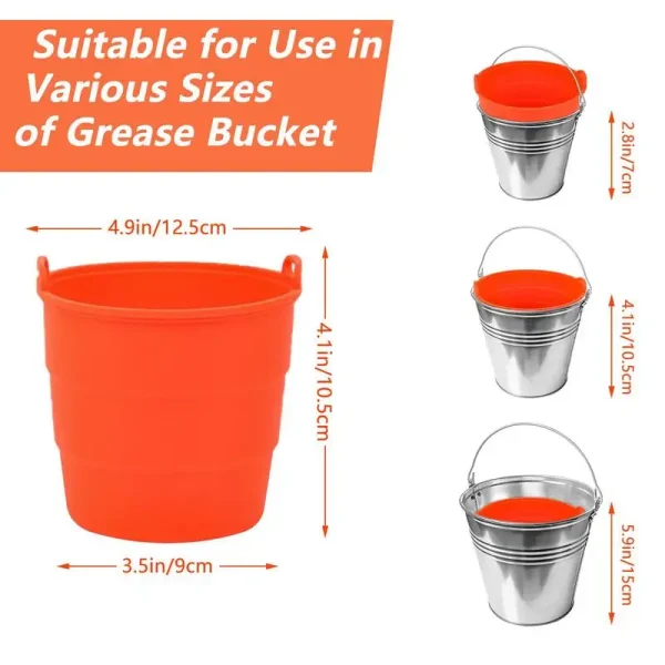 Silicone Bucket Liner Orange Silicone Grease Bucket Inserts For Camping Grill BBQ Bucket Drip Liners Professional Reusable 6