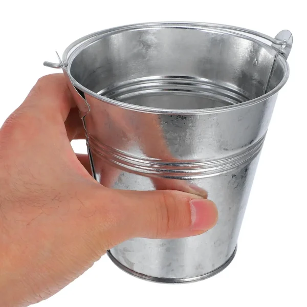 Mini Iron Bucket 18cm Mouth 13cm Bottom 16 5cm Height Silver Steel Tub Plant Storage Flower Metal Pail Bucket Home Utility 3