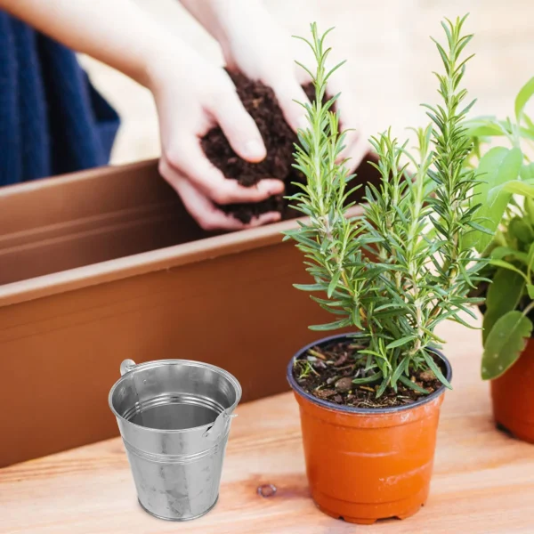 Mini Iron Bucket 18cm Mouth 13cm Bottom 16 5cm Height Silver Steel Tub Plant Storage Flower Metal Pail Bucket Home Utility 5