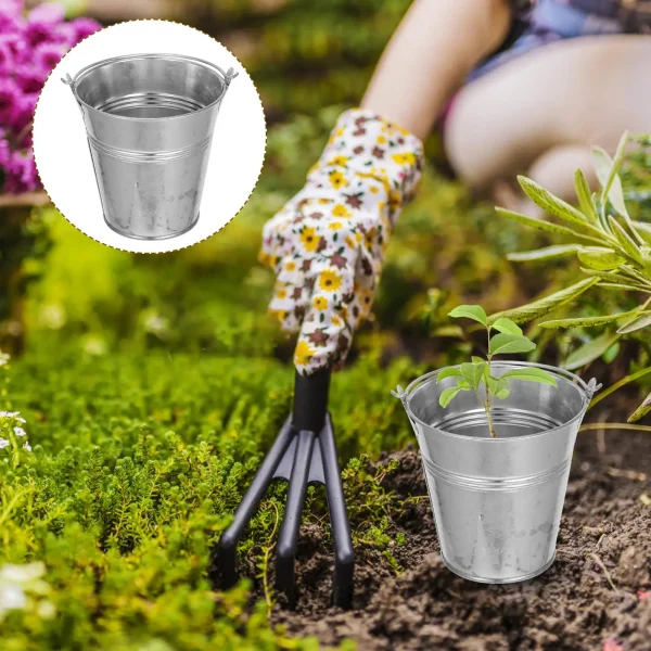 Mini Iron Bucket 18cm Mouth 13cm Bottom 16 5cm Height Silver Steel Tub Plant Storage Flower Metal Pail Bucket Home Utility 6