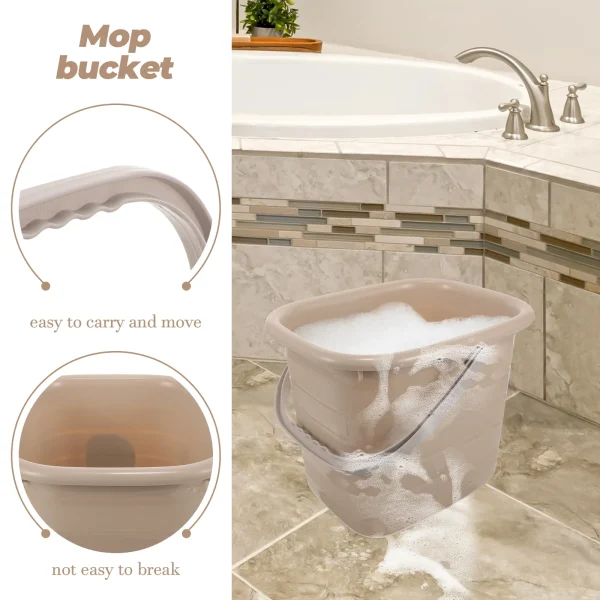 Plastic Bucket with Handle 11L Khaki Rectangle Mop Bucket for Home Bathing Storage Portable Beach Sand Cleaning Container 6