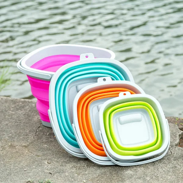 Silicone Folding Bucket Fishing Square Bucket Car Wash Outdoor Gardeen Supplies Bathroom Kitchen Camp Round Bucket 3L/5L/10L 3