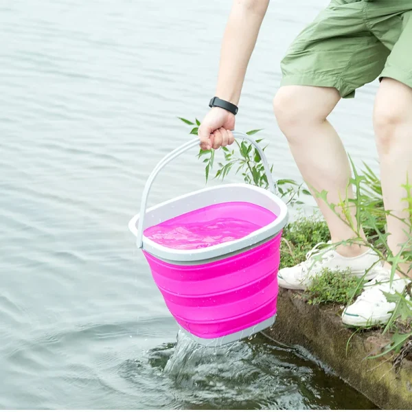 Silicone Folding Bucket Fishing Square Bucket Car Wash Outdoor Gardeen Supplies Bathroom Kitchen Camp Round Bucket 3L/5L/10L 5