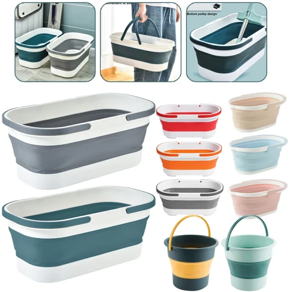 Foldable Mop Bucket Portable Wash Basin Dishpan for Bathroom Cleaning Kitchen Household Large Capacity Folding Bucket Space Sav 1
