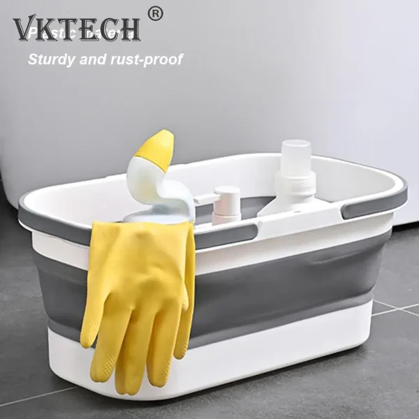 Foldable Mop Bucket Portable Wash Basin Dishpan for Bathroom Cleaning Kitchen Household Large Capacity Folding Bucket Space Sav 4