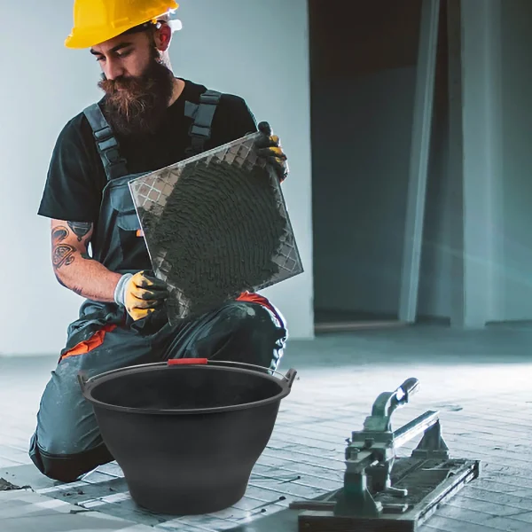 Construction Site Bucket 30cm Opening 17cm Bottom 17.5cm Height Portable Handle Storage Cement Mixing Rubber Bucket 6