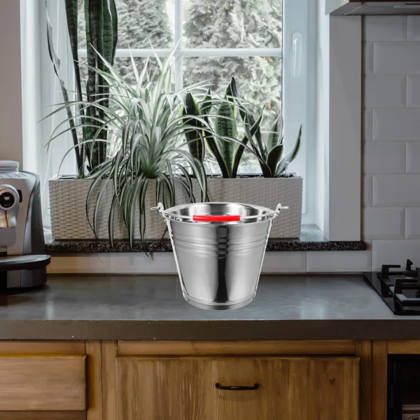 Stainless Steel Bucket 24cm 6.0L Handheld Portable Water Milk Container Round Metal Pail Handle Multipurpose Corrosion Resistant 2