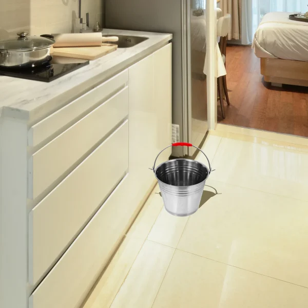 Stainless Steel Bucket 24cm 6.0L Handheld Portable Water Milk Container Round Metal Pail Handle Multipurpose Corrosion Resistant 3