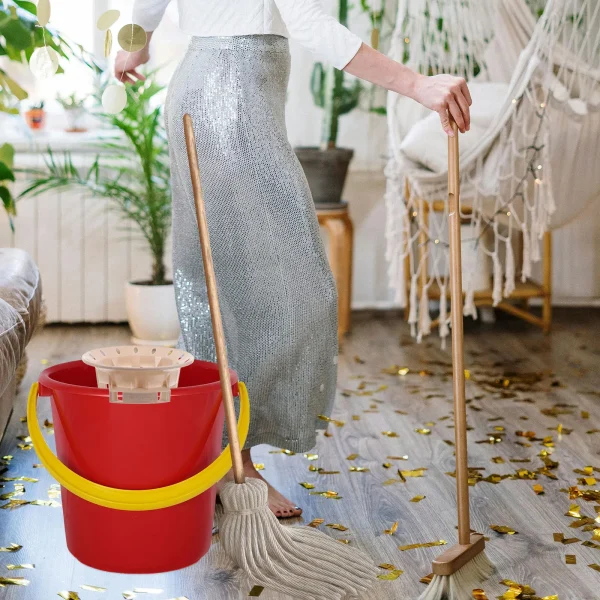 Mop Bucket with Drain Basket Dehydrator Cleaning Supplies Beige Floor Mopping Bucket Squeeze Basket Efficient Cleaning 2