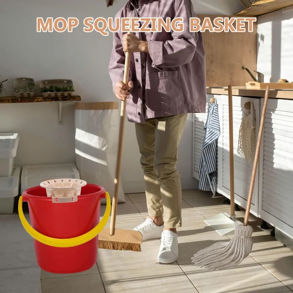 Mop Bucket with Drain Basket Dehydrator Cleaning Supplies Beige Floor Mopping Bucket Squeeze Basket Efficient Cleaning 4