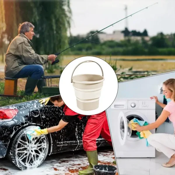 Foldable Water Pail 9L Folding Portable Fishing Water Bucket Space Saving Outdoor Waterpot Compact Bucket With Handle 4
