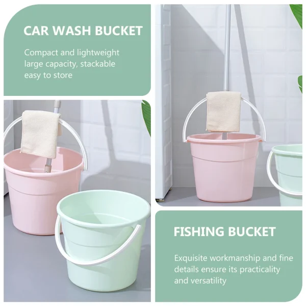Car Wash Bucket Round Plastic Sturdy Water Storage Container Cleaning Pail Fishing Bucket Large Capacity Stackable Garden Pink 6